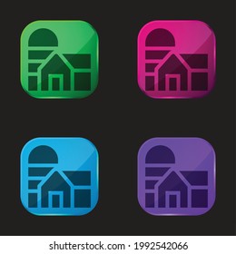 Barn four color glass button icon