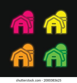 Barn four color glowing neon vector icon