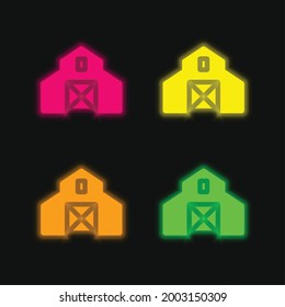 Barn four color glowing neon vector icon