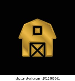 Barn gold plated metalic icon or logo vector