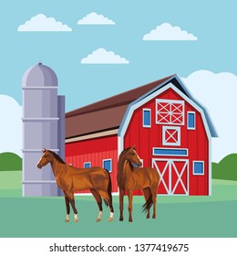 barn and horses