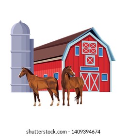 barn and horses icon cartoon vector illustration graphic design