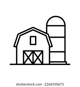 Barn house with grain storage silo. Farm and agriculture barn icon. Vector illustration.