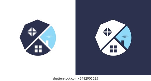 Barn house home pool in the circle icon logo vector. building design