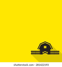 Barn house icon with long shadow.