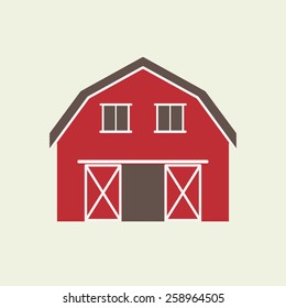Barn house icon or sign isolated on white background. Vector illustration of red farm house.
