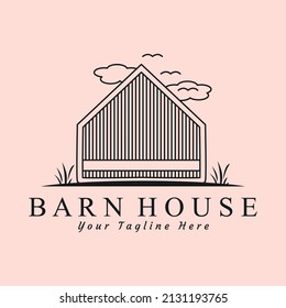 barn house line art logo with plant vector symbol illustration design, modern barn