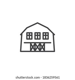 Icono de la línea de la casa de barras. signo de estilo lineal para concepto móvil y diseño web. Icono de vector de contorno de granjas. Símbolo, ilustración del logotipo. Gráficos vectoriales