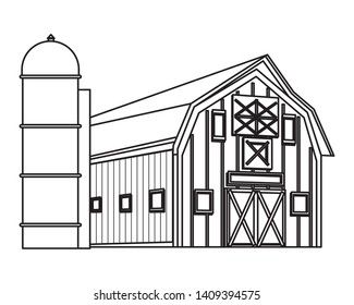 barn icon cartoon isolated black and white vector illustration graphic design