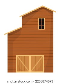Barn icon. Farmyard architecture building. Cartoon farm shed. Wooden stable in rustic retro style. Vector illustration in flat style on white background