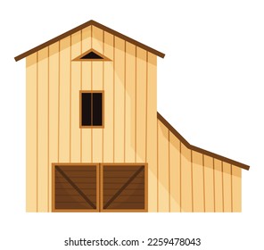 Barn icon. Farmyard architecture building. Cartoon farm shed. Wooden stable in rustic retro style. Vector illustration in flat style on white background