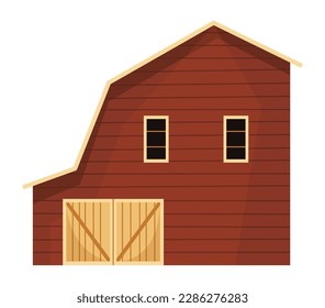 Barn icon. Farmyard architecture building. Cartoon farm shed. Wooden stable in rustic retro style. Vector illustration in flat style on white background