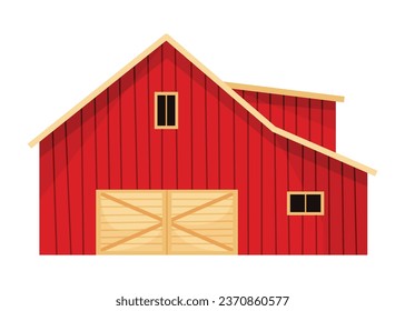 Barn icon. Farmyard architecture building. Cartoon farm shed. Wooden stable in rustic retro style. Vector illustration in flat style on white background