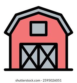 Barn icon in flat line style representing agriculture farming and rural storage ideal for farm life and agribusiness concepts.