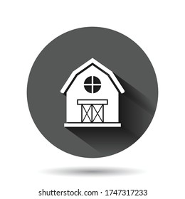 Barn icon in flat style. Farm house vector illustration on black round background with long shadow effect. Agriculture storehouse circle button business concept.