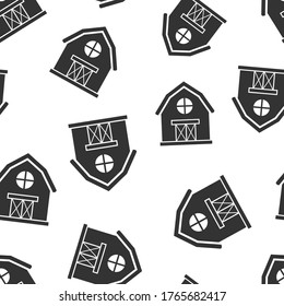 Barn icon in flat style. Farm house vector illustration on white isolated background. Agriculture storehouse seamless pattern business concept.