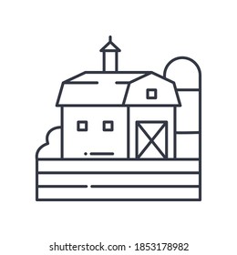 Icono de Barn. Ilustración lineal aislada, vector de línea delgada. Símbolo de concepto de símbolo de esquema de diseño Web con trazo editable sobre fondo blanco.
