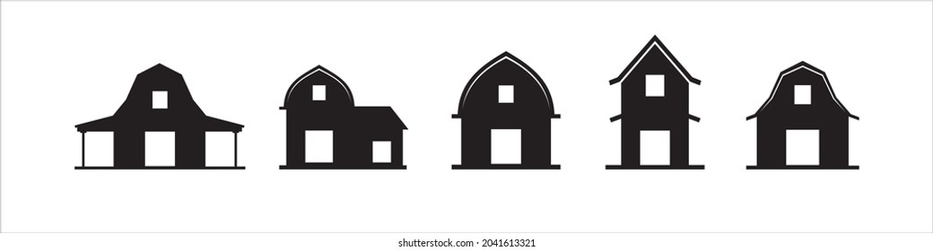 Barn icon set. Barn silhouette vector icons pack. Farmhouse vector stock icon illustration. Flat design.