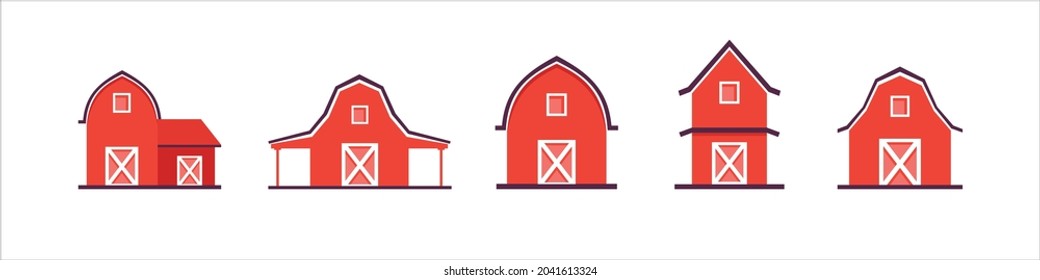 Barn icon set. Barn vector icons pack. Farmhouse vector stock icon illustration. Flat and red color design