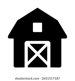Barn icon. Simple silhouette of a farm building or farmhouse. Symbol of agriculture, rural life, and the countryside.