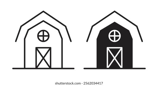 Barn icons in flat and line style set.
