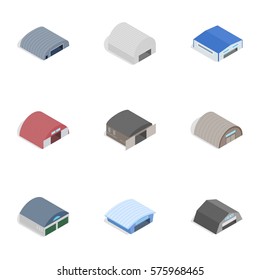 Barn icons set. Isometric 3d illustration of 9 barn vector icons for web