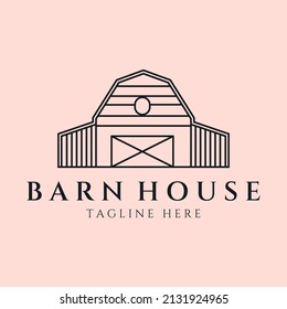 barn line art logo with plant vector symbol illustration design, old barn