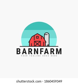 Barn line art logo vector illustration design