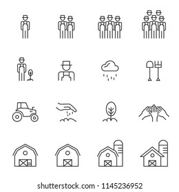 Barn Line Icons Set Vector Illustration , Farmer And Village Farm 