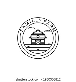 barn logo line art badge vector icon symbol illustration design