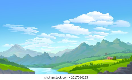 A barn next to a river