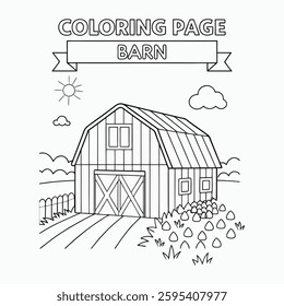 barn outline children or kids coloring book page line art drawing Vector illustration.