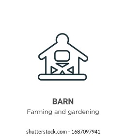 Barn outline vector icon. Thin line black barn icon, flat vector simple element illustration from editable farming concept isolated stroke on white background