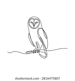 Barn Owl Continuous Line Drawing Minimalist Black And White Illustration