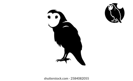 Barn Owl  emblem, black isolated silhouette