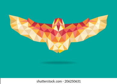 barn owl flying geometric abstract green background eps 10 vector