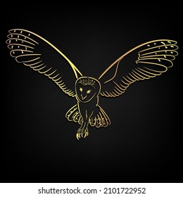 Barn Owl, Golden Brush stroke painting over black background