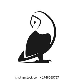 Barn owl looking back symbol on white backdrop. Design element