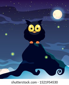 barn owl with moon in scene of halloween vector illustration design