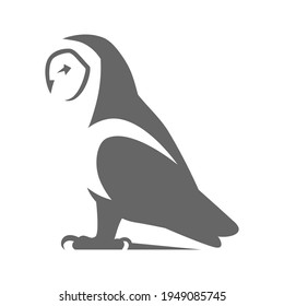 Barn owl side view symbol on white backdrop. Design element