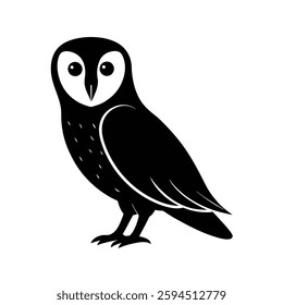 Barn Owl Silhouette Vector | Black and White Barn Owl Bird Illustration