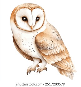 barn owl watercolor clipart illustration isolated