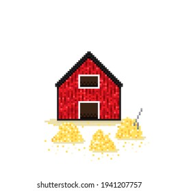 Barn pixel art. Farm pixel art. Vector illustration.