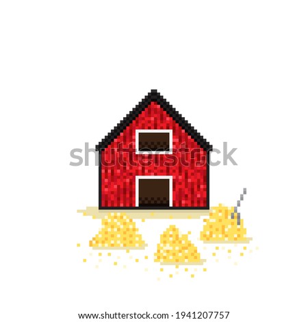 Barn pixel art. Farm pixel art. Vector illustration.
