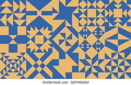 Barn Quilt Pattern, Amish Patchwork Design, Abstract Geometric Tiled Trail, Square Block Vector Illustration