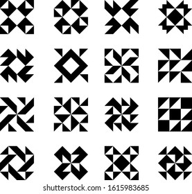 Barn quilt pattern collection, Amish Patchwork design, Abstract geometric tiled Vector, Square block illustration