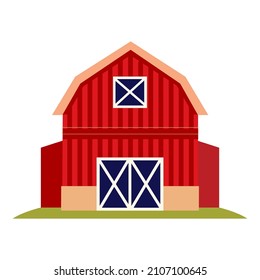 Barn. Red Barn Building. Icon For Website, Application About Farming, Transportation, Logistics, Warehousing, Storage. Vector Flat Illustration, Cartoon Style.