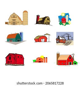 Barn Retro style vector cartoon illustration design set