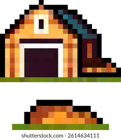 Barn and rice straw pixel art vector