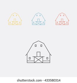 Barn. Shack. Shed, gambrel roof. Thin line icon set. Vector illustration.
